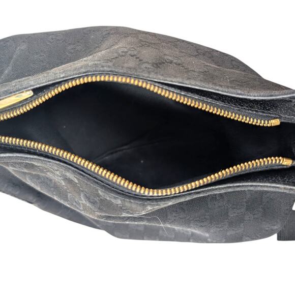 Gucci Creole Hobo Bag Black GG Monogram Canvas Leather Trim Gold Shoulder Tote - Picture 6 of 12